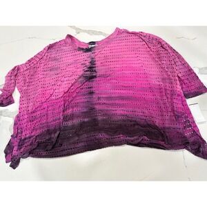 Hard Tail Forever Womens Oversized Raglan Tie Dye Eyelet Top Pink Purple HOL04 M